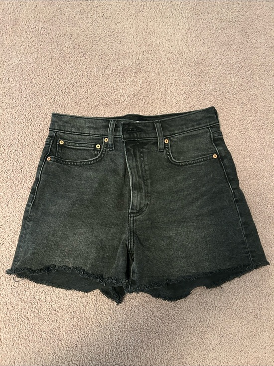 Denim Forum Pants - Denim Forum High-Rise Black Washed Denim Shorts with Raw Hem